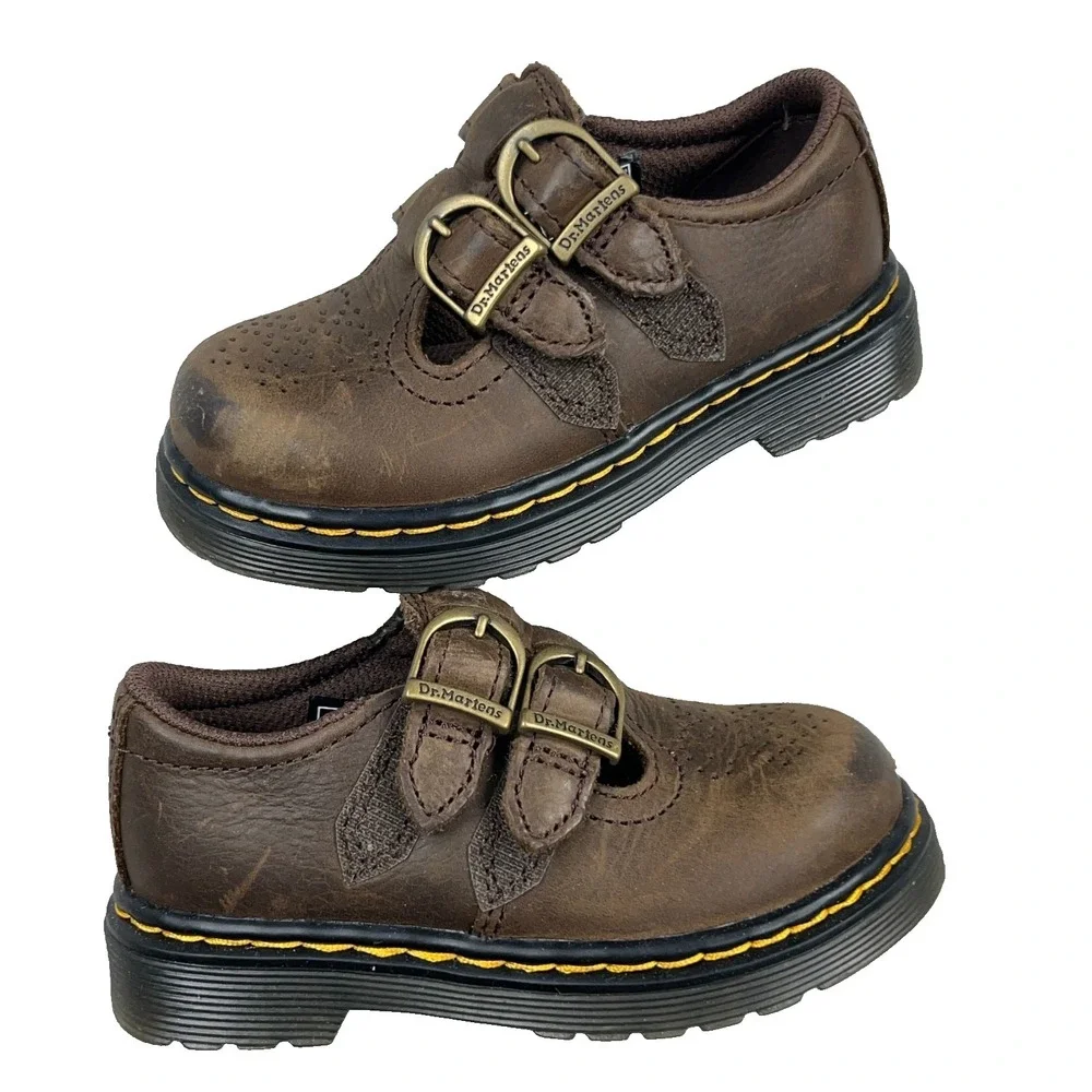 Dr. Martens 8065 T Bar Mary Jane Toddler Girls Size 7 Brown Leather Little Kids
